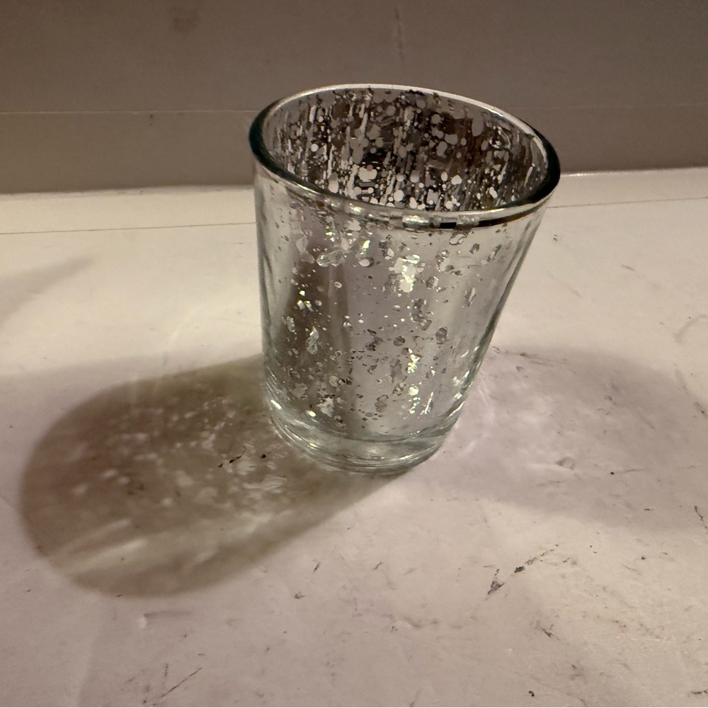 Silver Speckled Glass Candle Holder